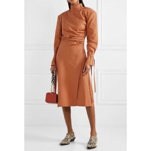 NWT Acne Studios Deera Ruched Cotton Poplin Midi Dress Copper Size 36 (US 4)